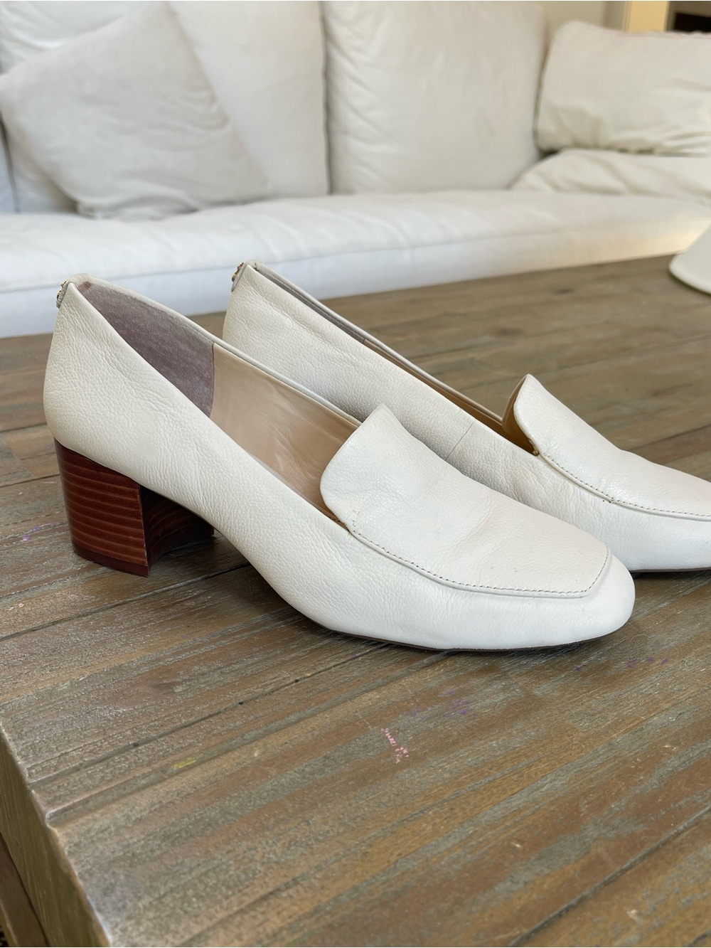 Alex Marie White Leather Block Heel Loafers